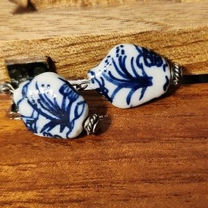 White & Blue Ceramic Earrings